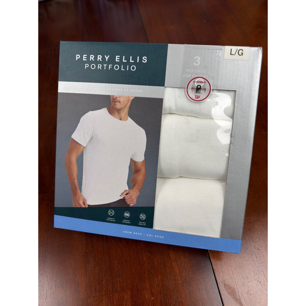 Perry Ellis Portfolio Mens 3-Pack Crew Neck Undershirts White Large New $36